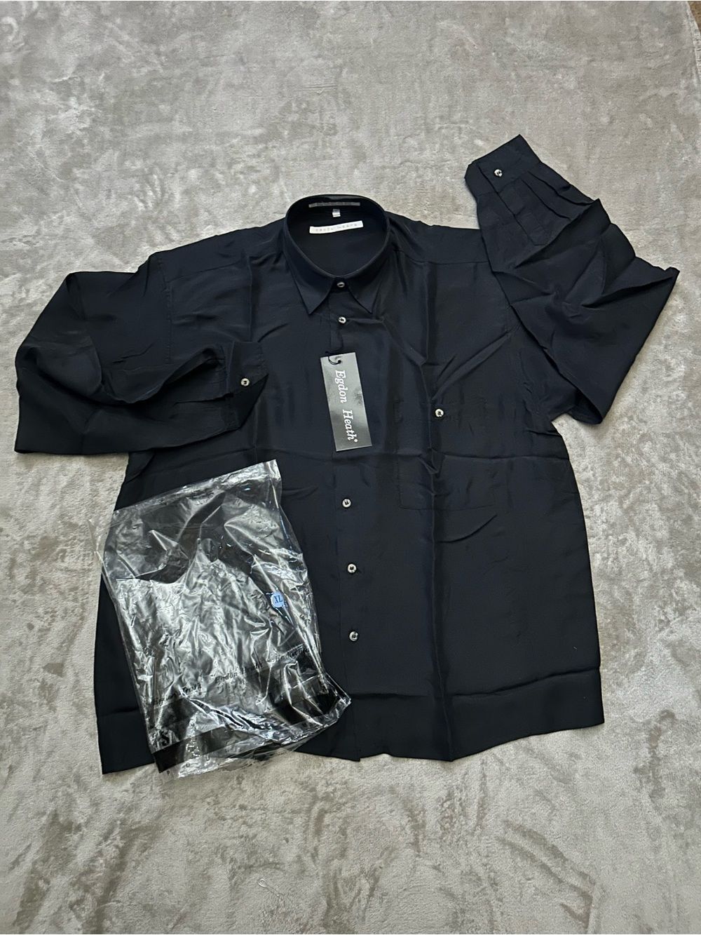 NWT Men's Black Button-Up Shirt - Classic Collared Shirt 100% Pure Silk Large